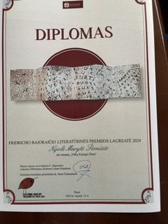 Fridricho Bajoraičio literatūrinės premijos diplomas, 2024 &mdash; už romaną &bdquo;Vilkų Kampo Eliza&ldquo;